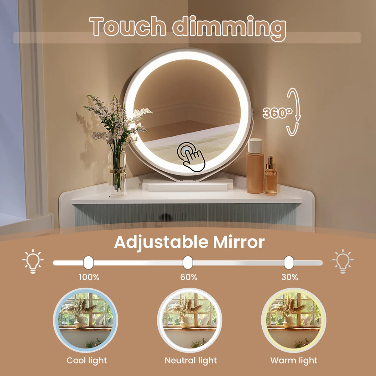 Woltu White Dresser Vanity Corner Dressing Table Mirror