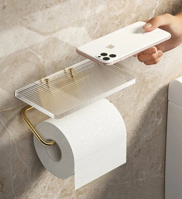 Luxury Gold Toilet Paper Holder Shelf No Punching