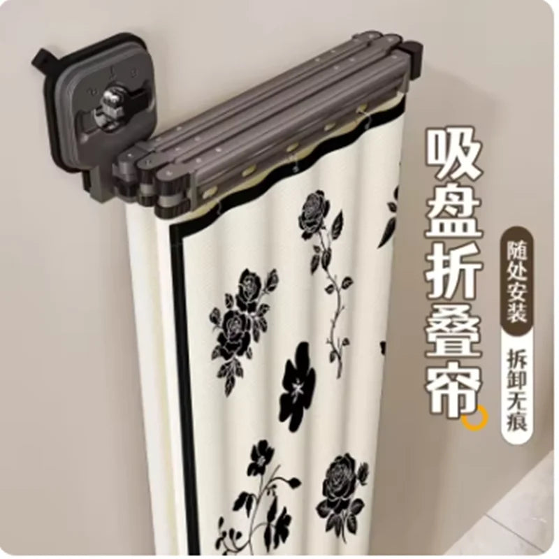 Suction Cup Shower Curtain Rod Foldable Adhesive Drilling