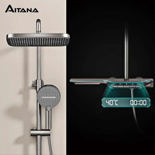 Luxury Brass Gun Gray Shower System Intelligent Led
