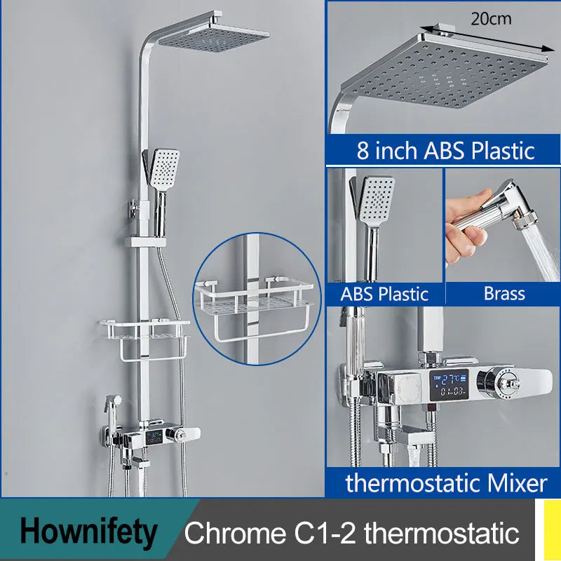 Black Thermostatic Shower Faucets Digital Display Screen Cold