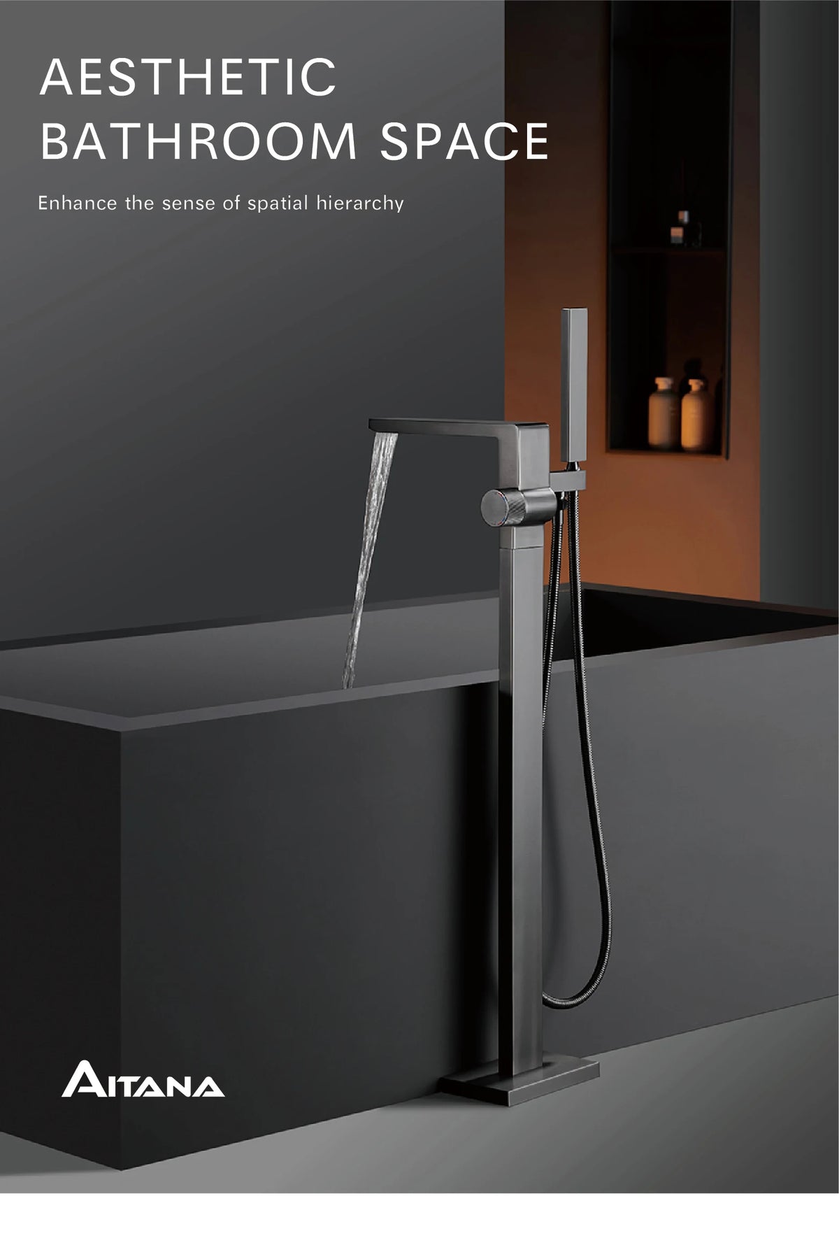 Luxury Black Brass Bathroom Faucet Floor Standing Design