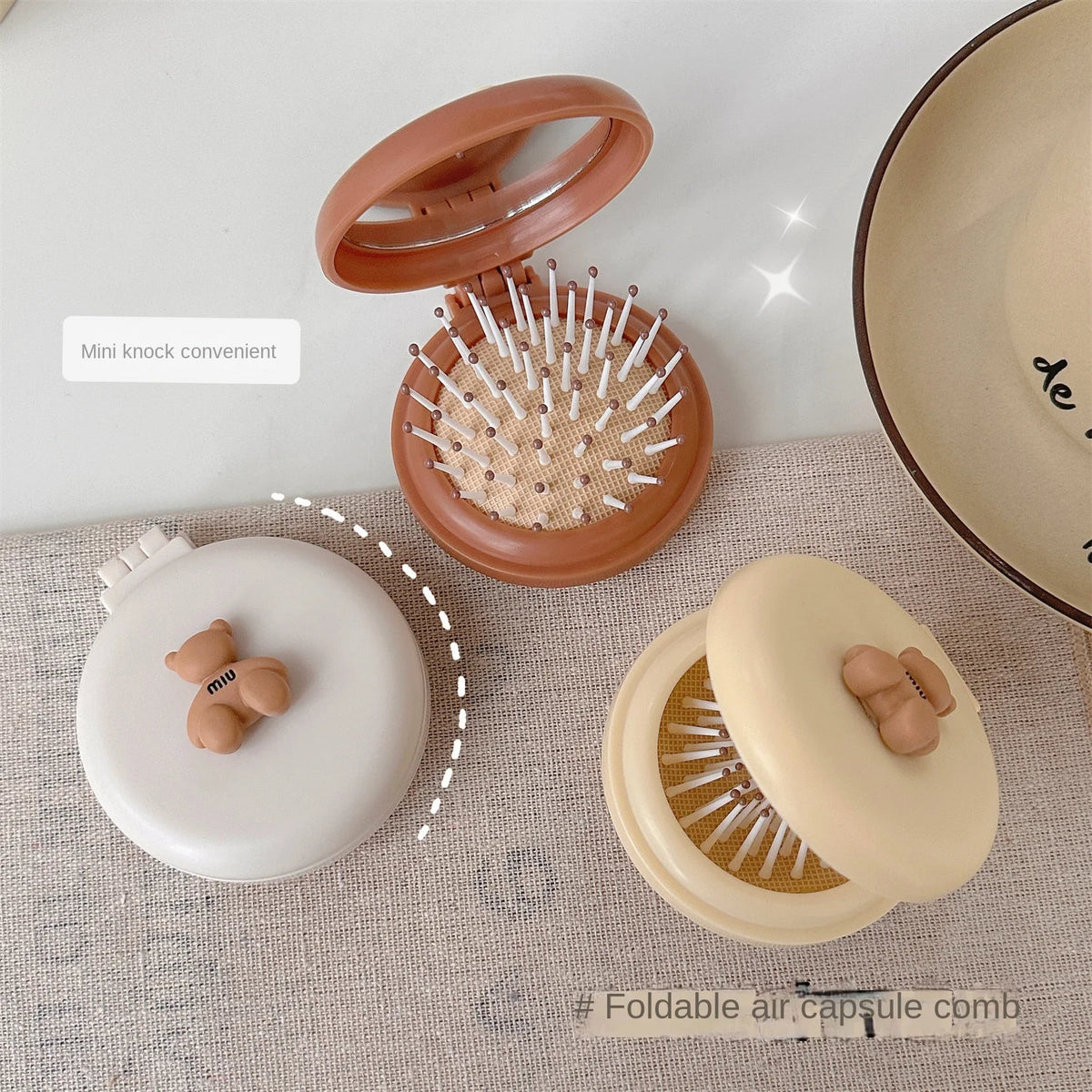 Cute Cartoon Foldable Comb Makeup Mirror Air Cushion