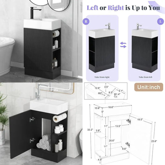 Compact 18 Wooden Bathroom Vanity Integrated Sink Toilet