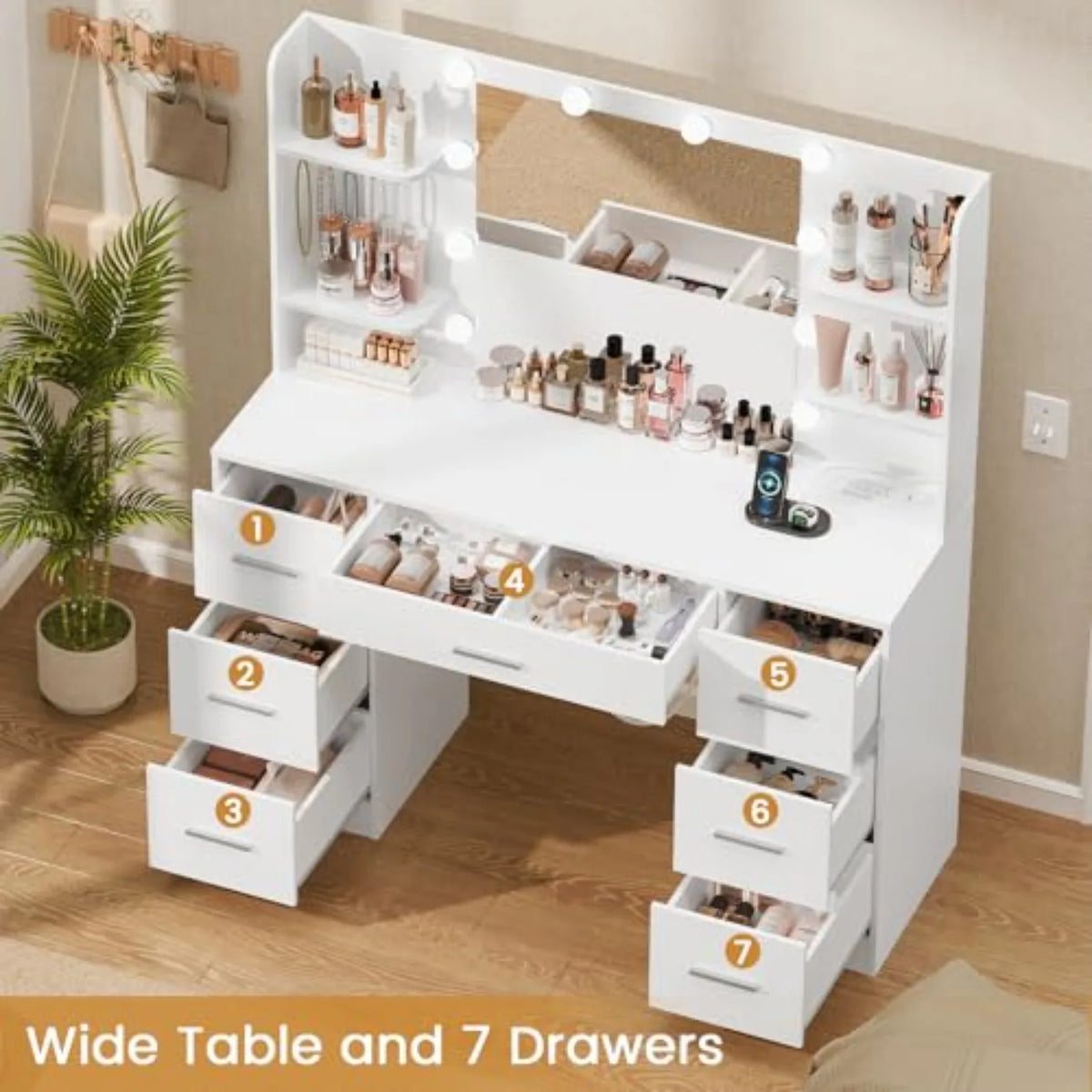 Large Makeup Vanity Desk Led Mirror Power Outlet