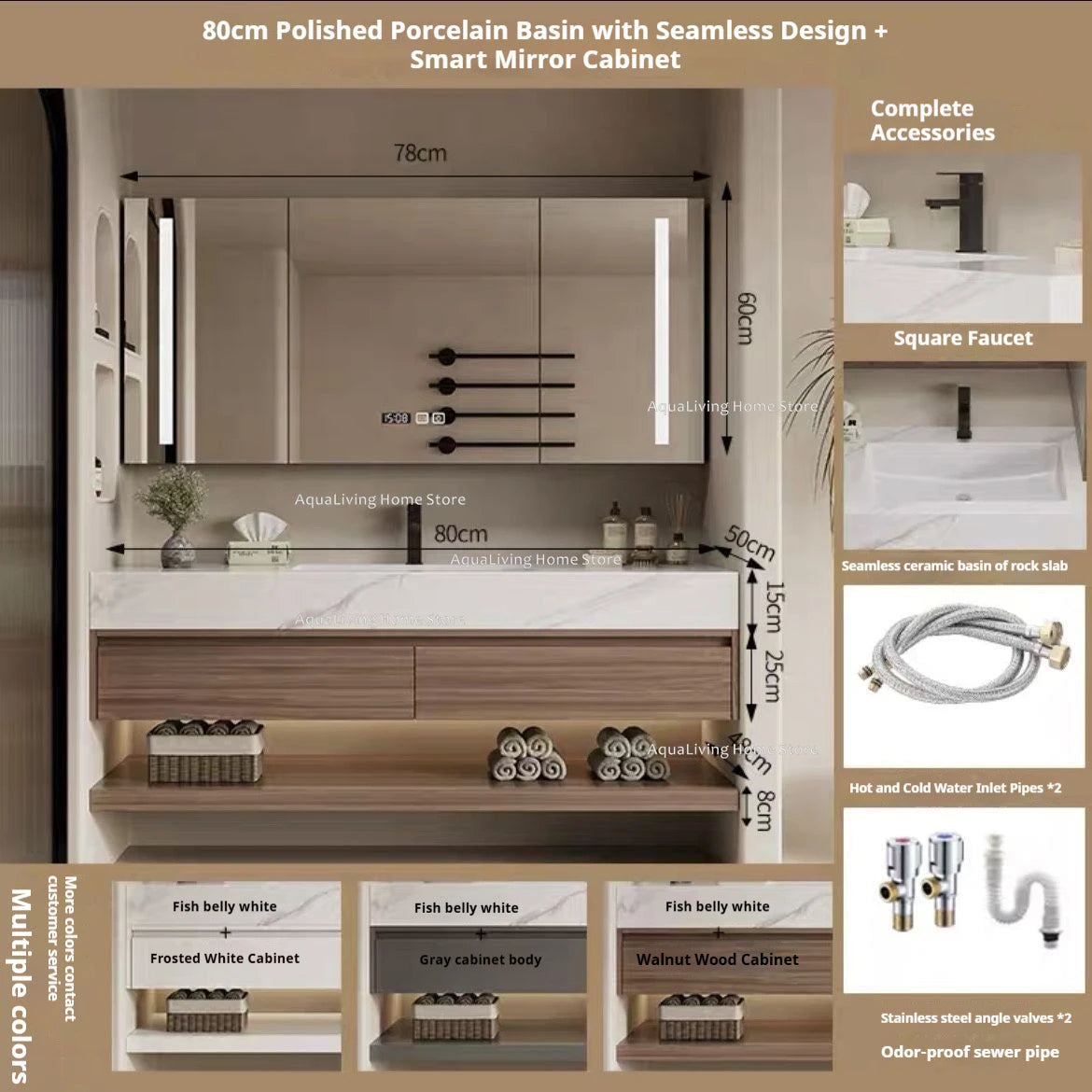 Luxury Rock Plate Bathroom Cabinets Intelligent Mirror Wash