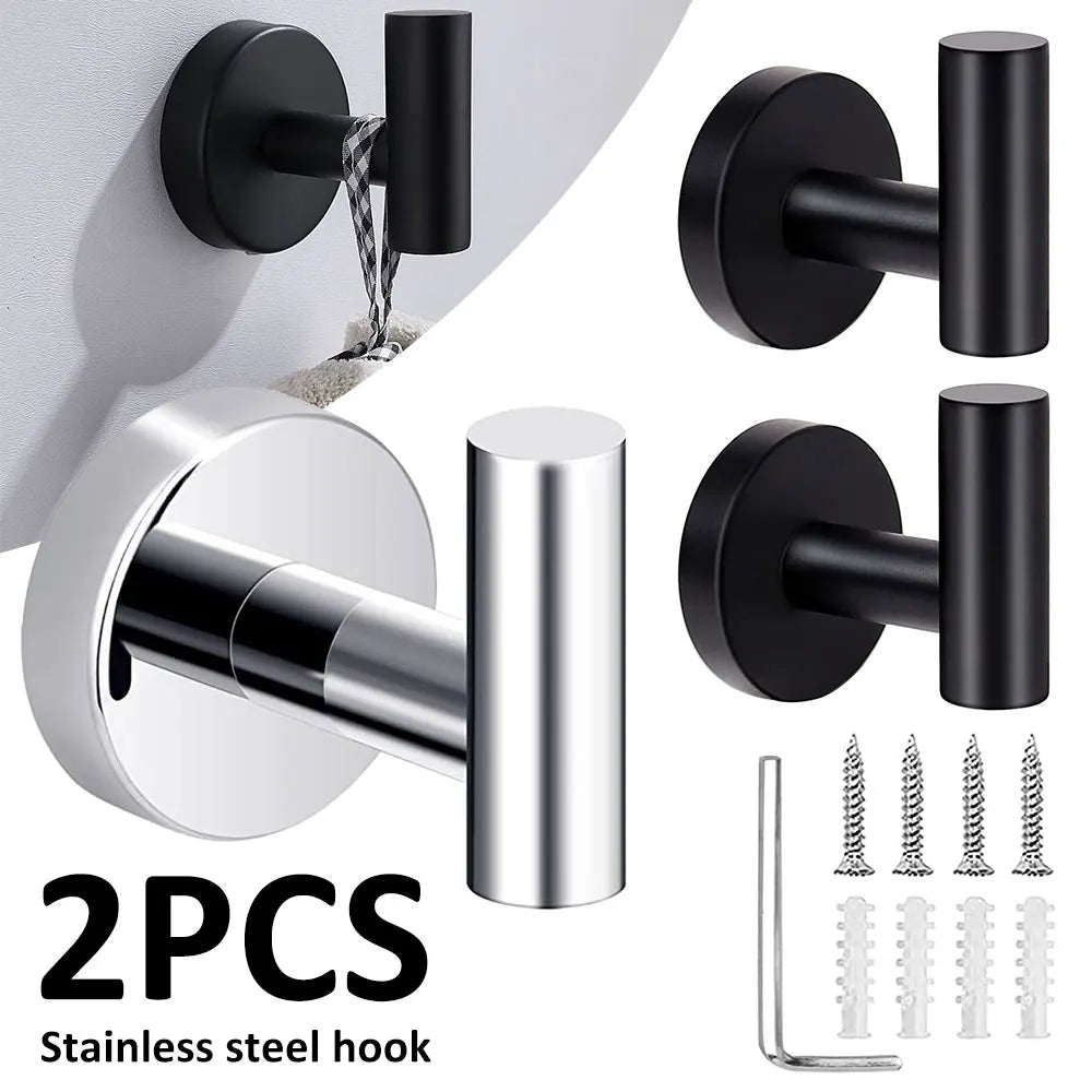 2pcs Polished Bathroom Towel Hooks Stainless Steel Coat
