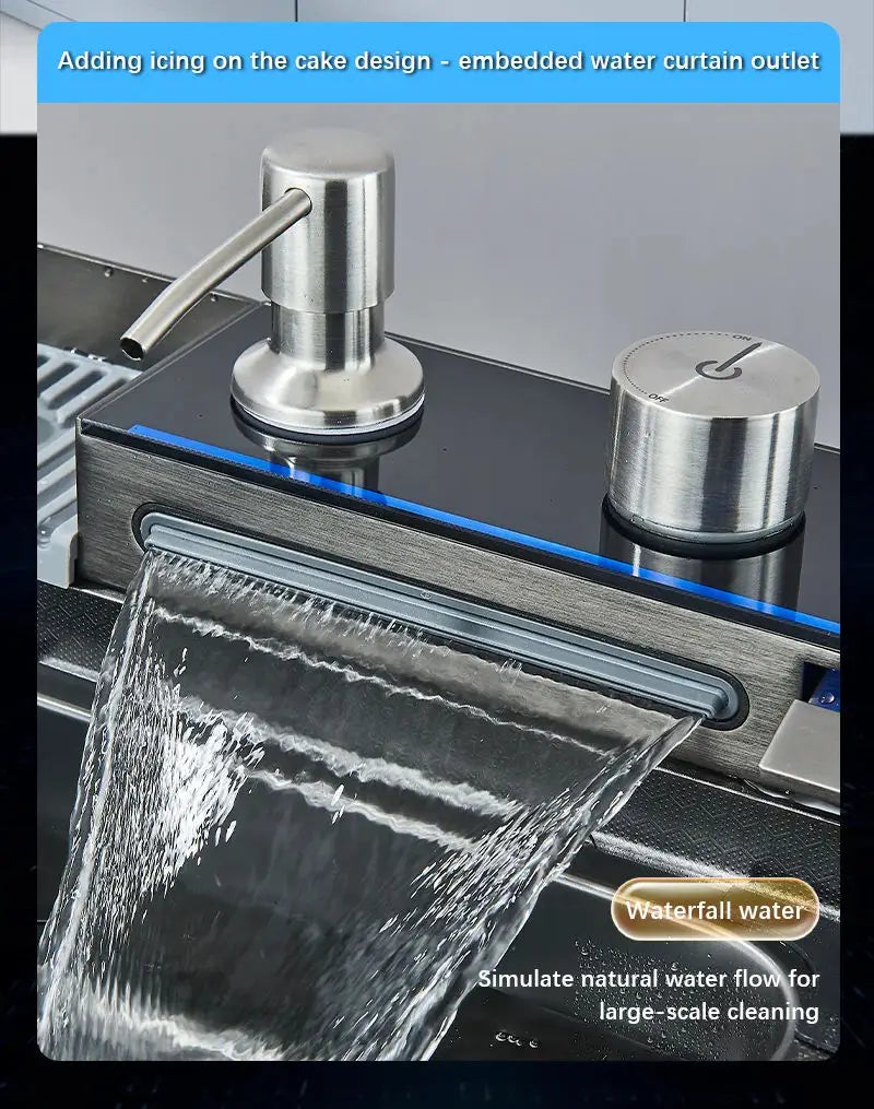 304 Stainless Steel Waterfall Sink Large Slot Integrated