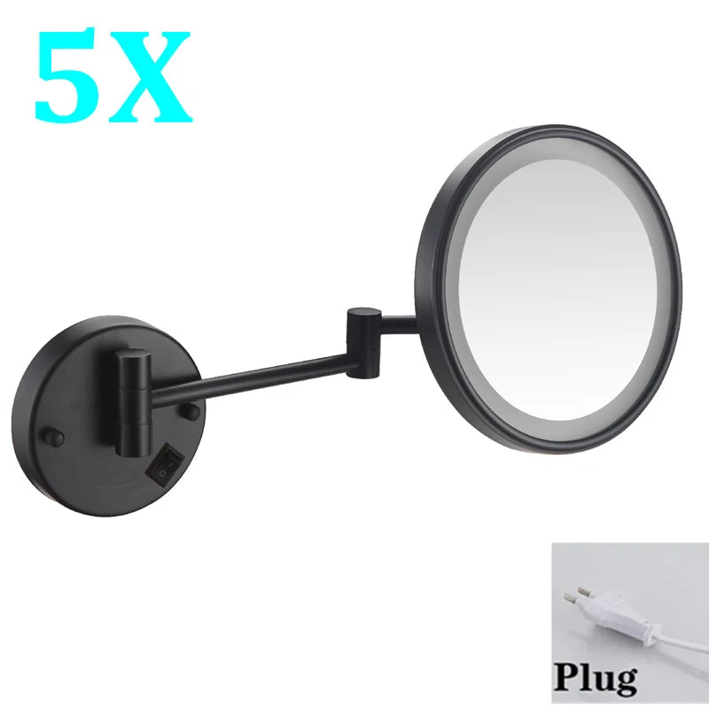 Brushed Gold Led Folding Bathroom Mirror Wall Mounted
