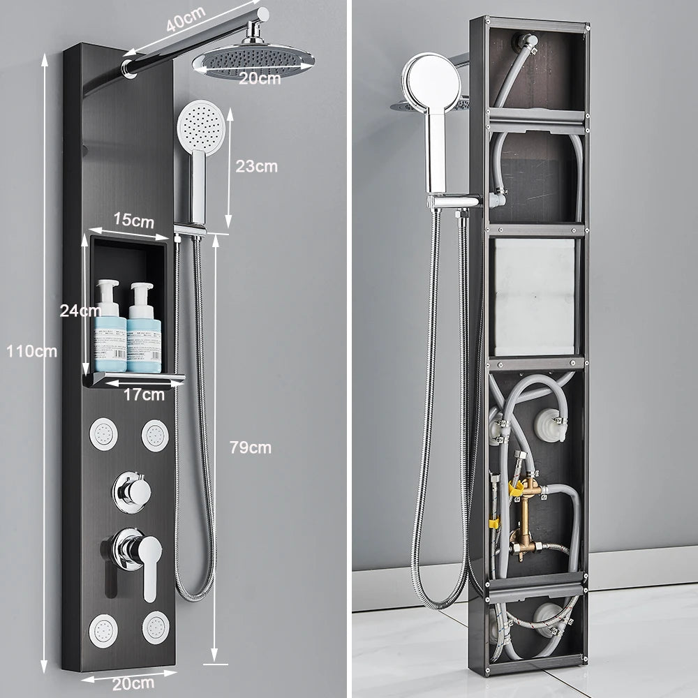 Black Shower Panel Column Big Screen Blue Light