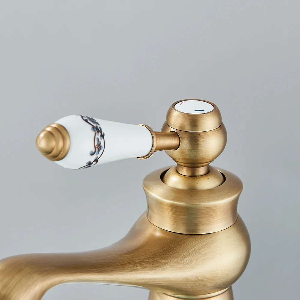 Quyanre Retro Antique Brass Basin Faucet Handle Mixer