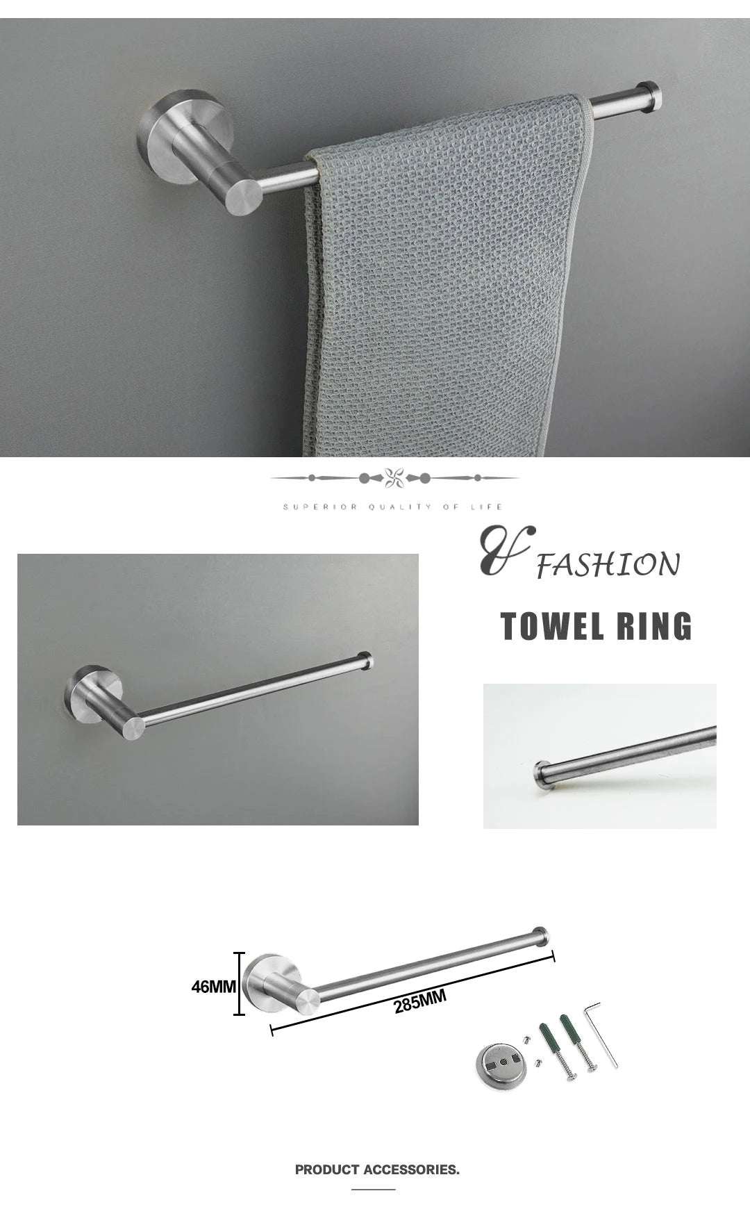 Brushed Nickel Bathroom Towel Bar Bath Robe Hook