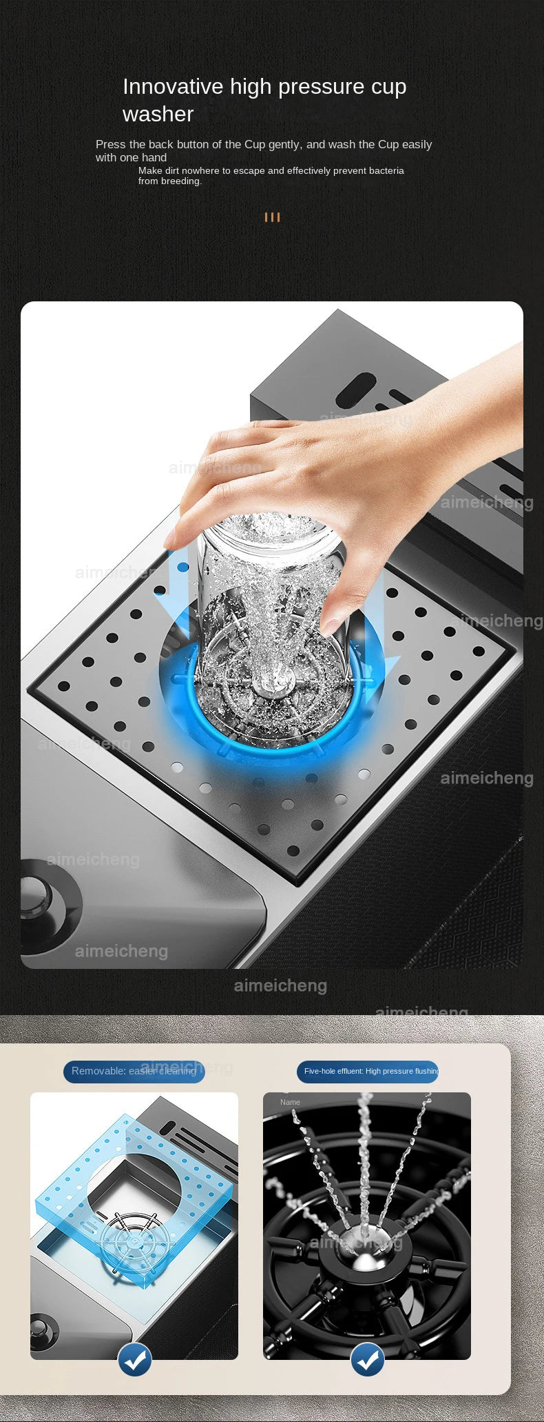 Stainless Steel Sink Waterfall Trash Can Cup Wash