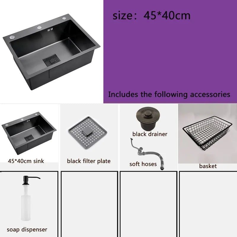 Black Sink 304 Stainless Steel Vegetable Washing Basin