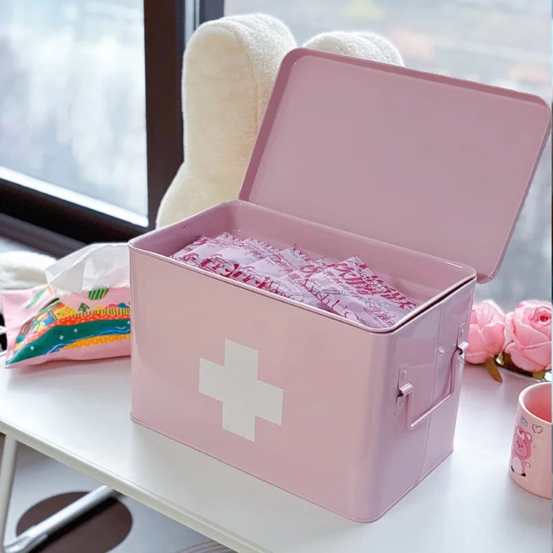 Pink Aesthetic Storage Organizer Box Multi-Layer Compartments