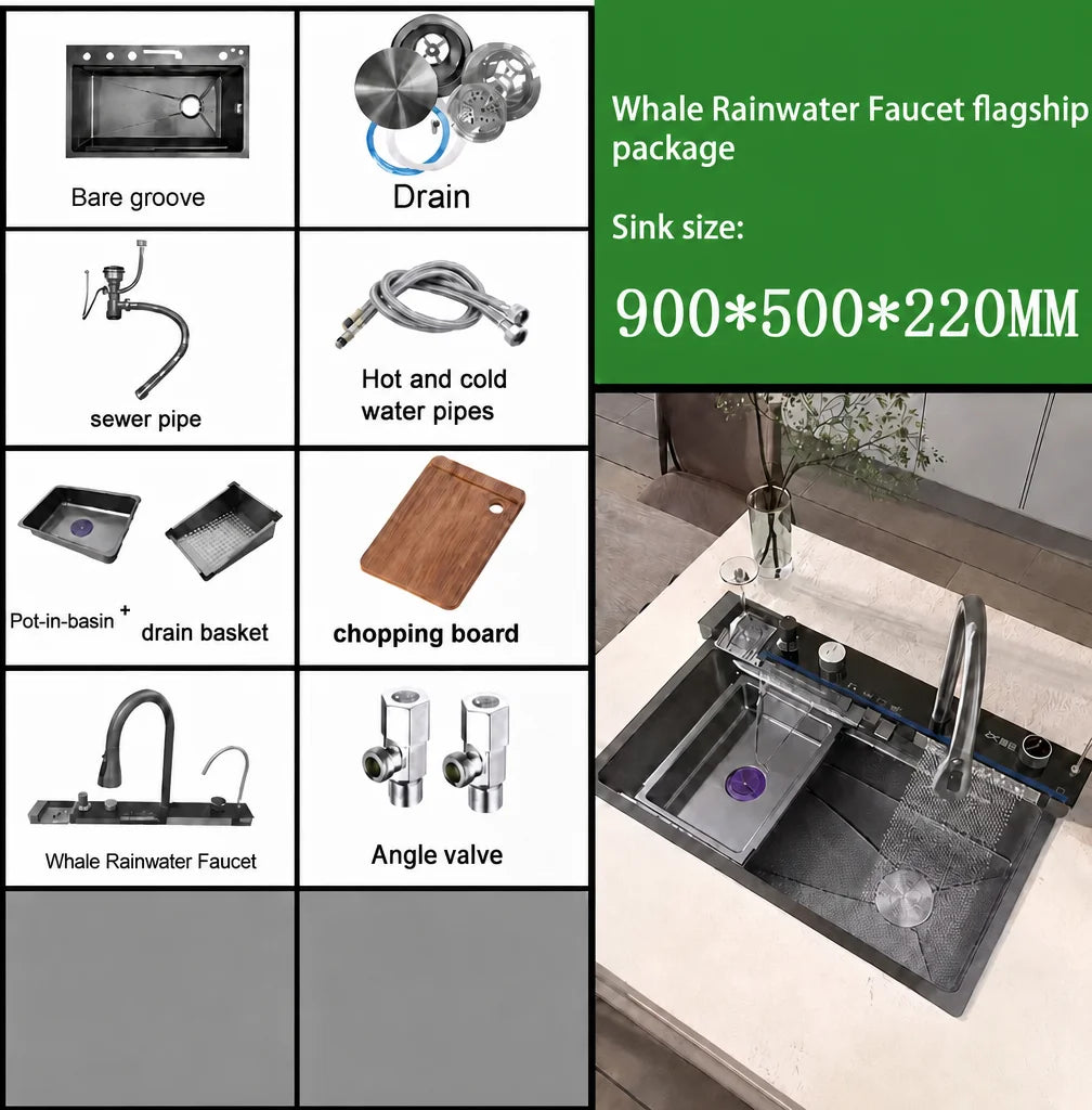 Stainless Steel Waterfall Sink Embossed Large Slot Vegetable