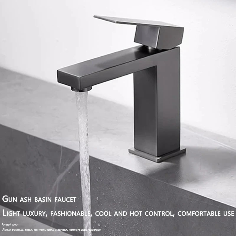 Grey Bathroom Faucet Cold Water Sink Mixer Tap