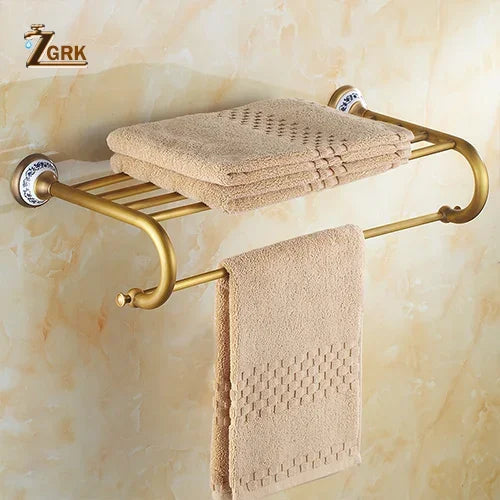 Zgrk Antique Bathroom Carved Brass Hardware Wall Mounted