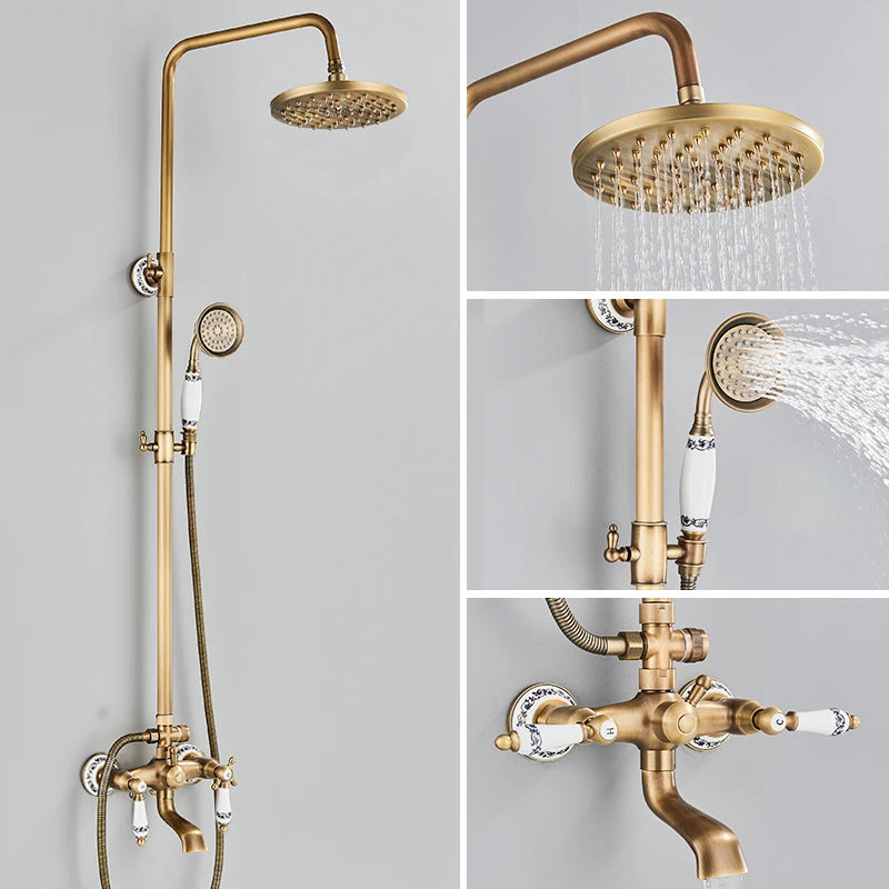 Quyanre Antique Brass Shower Faucets Wall Mount Antique