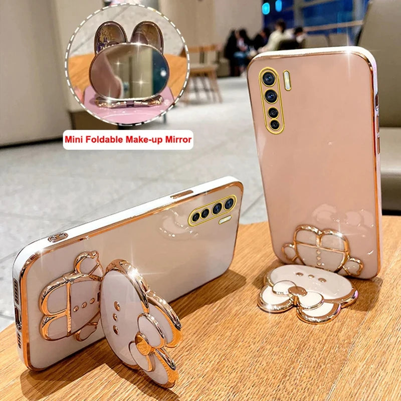 91 Makeup Mirror Cute Rabbit Phone Holder Case