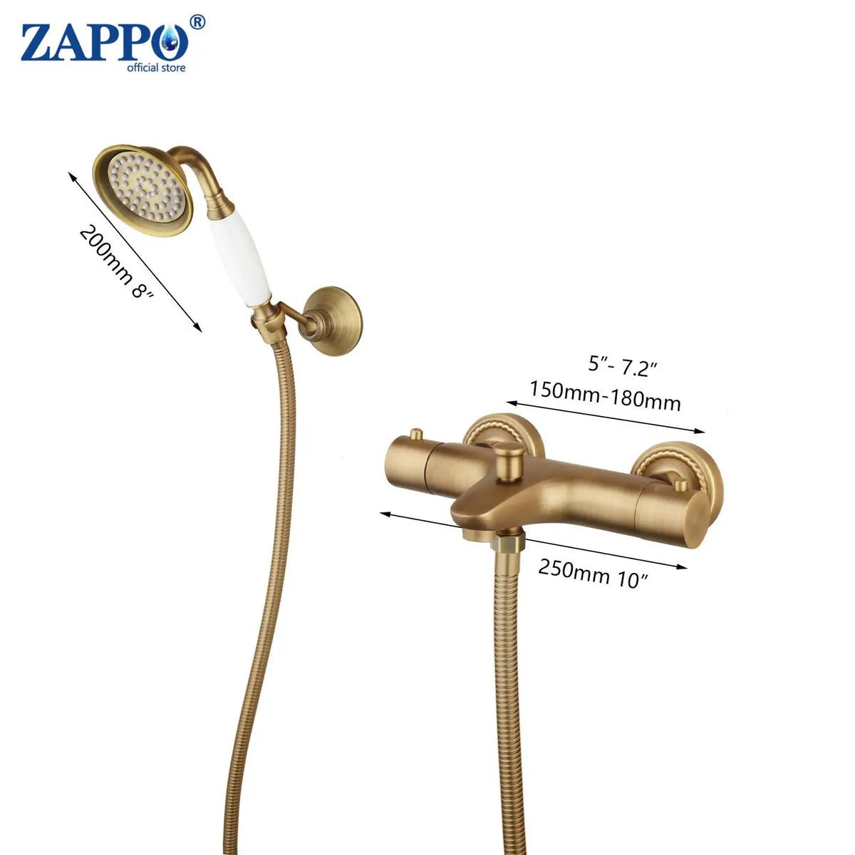 Zappo Antique Brass Bathroom Thermostatic Shower W/ Rainfall