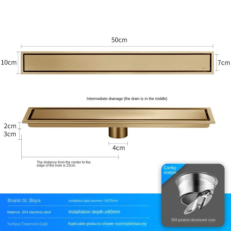 Invisible Tile Floor Drain Brshed Gold Black 304