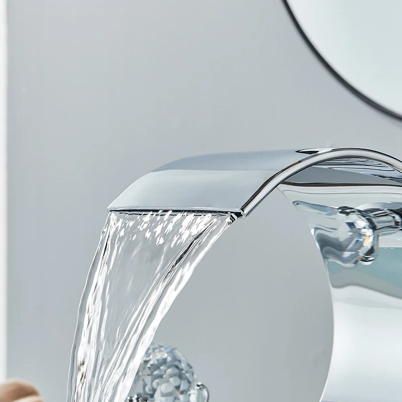 Saeuwtowy Crystal Handle Waterfall Bathroom Basin Faucet Hole