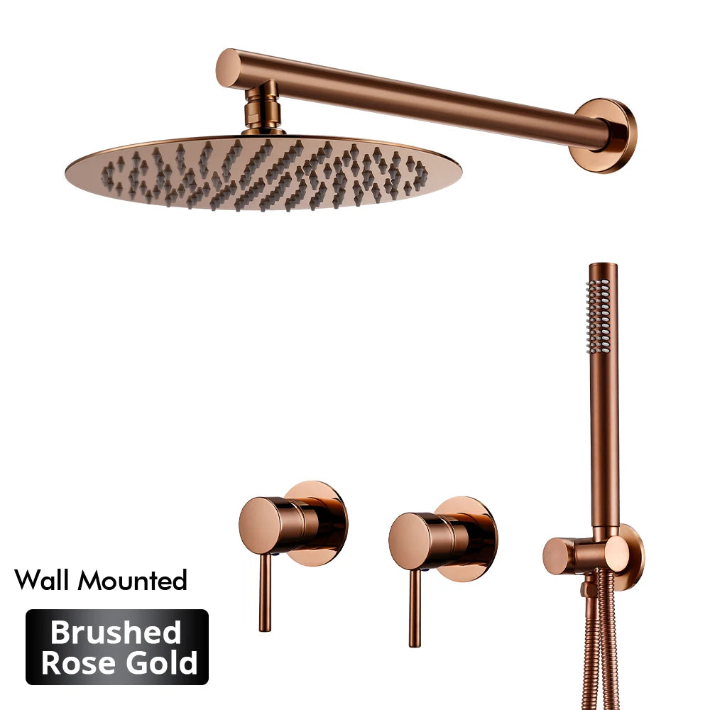 Rainfall Shower Rose Gold Wall Mounted Bathroom Shower