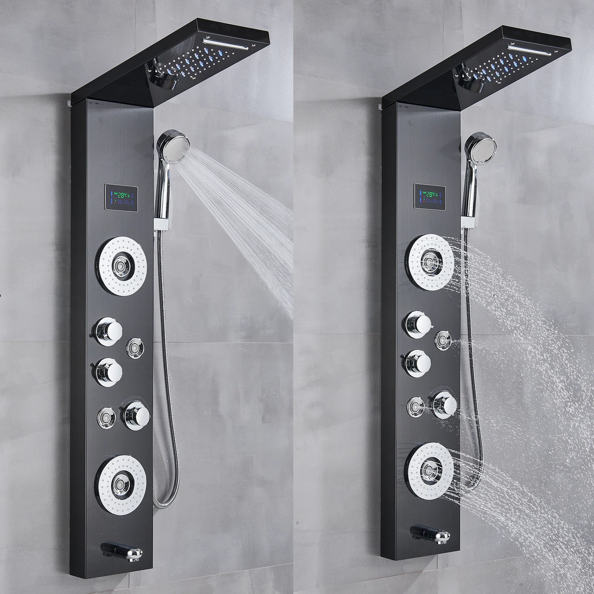 Black Led Shower Panel Column Shower Faucet Bathtub