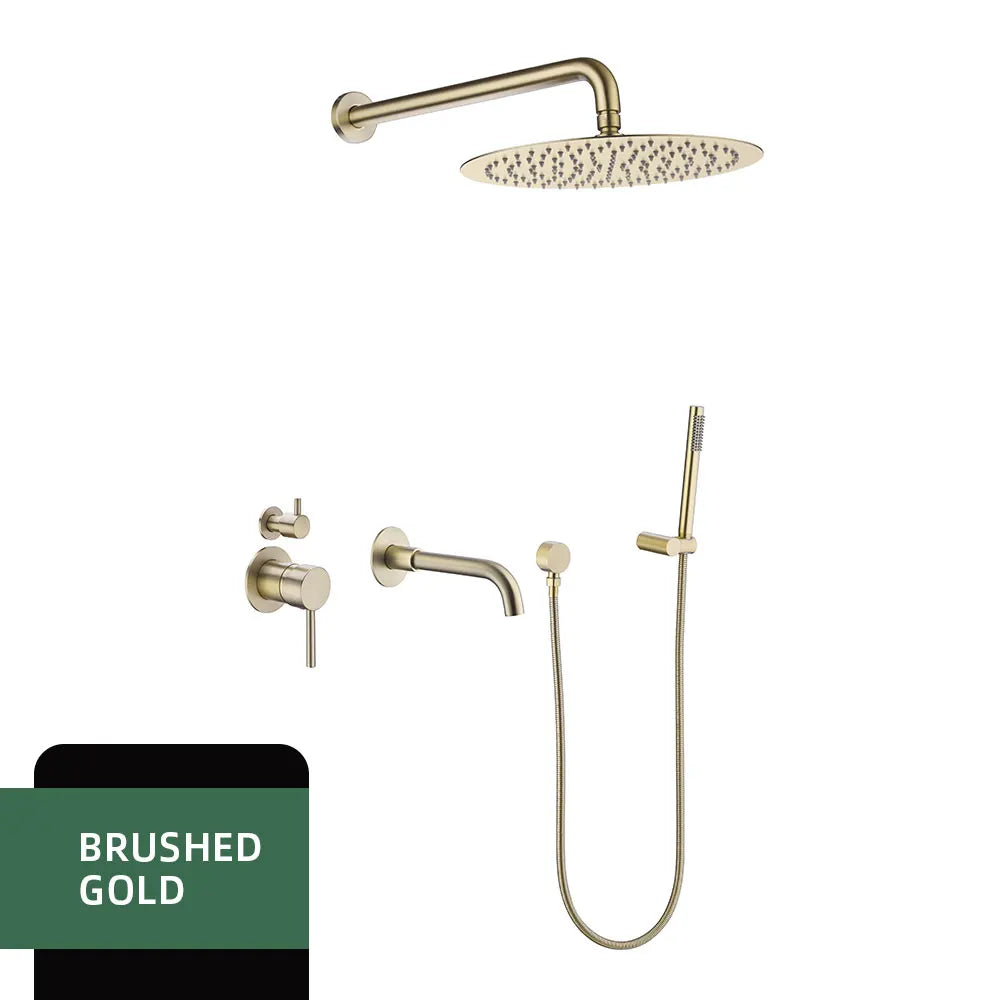Brushed Gold Bathroom Faucet Shower System 3-Function Shower