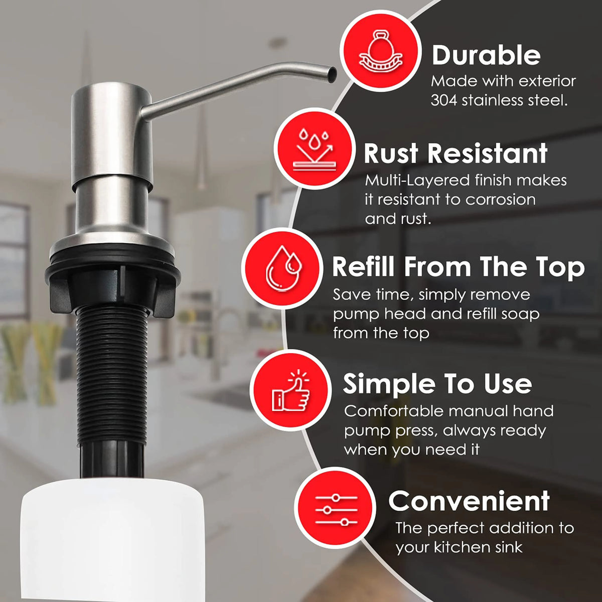 304 Stainless Steel Press-Type Sink Soap Dispenser 17oz/500ml