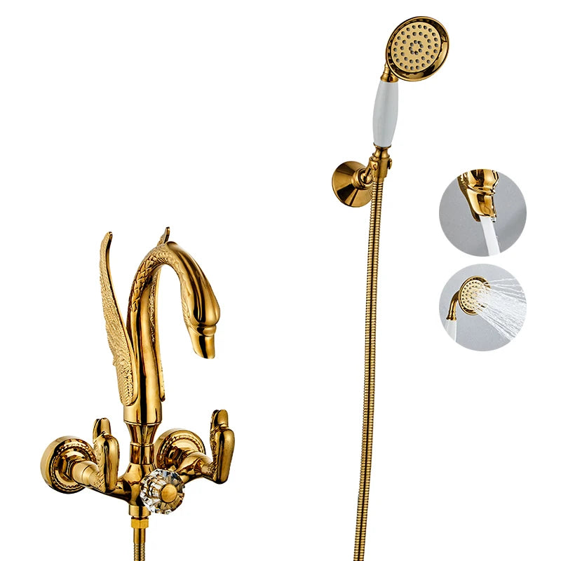 Ellen Bathtub Faucet Gold Swan Hand Shower Wall