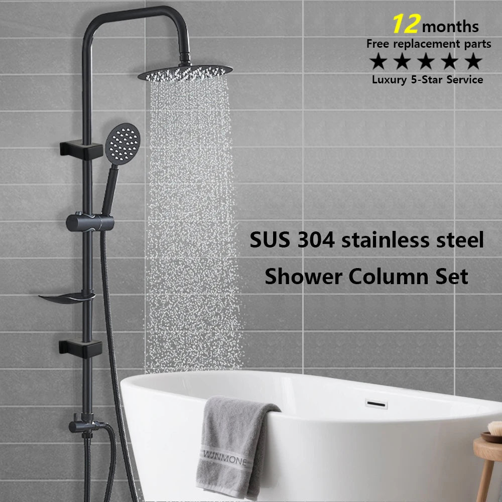 Black/Chrome Bathtub Split Rain Shower Handheld Bathroom Rainfall