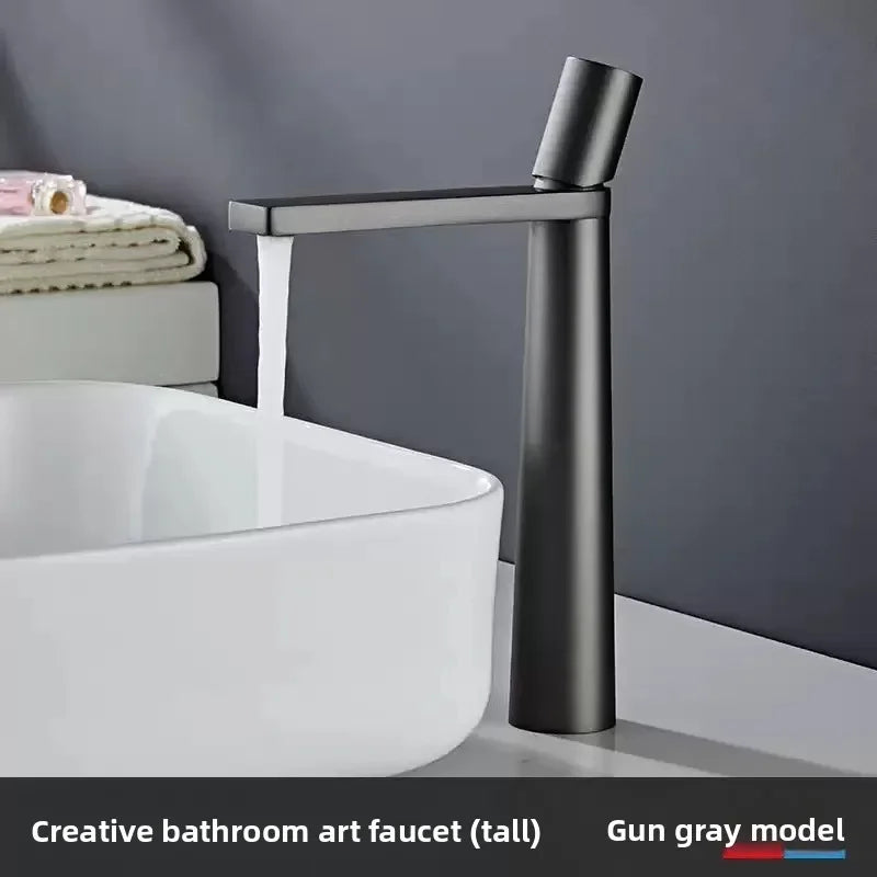 Elegant Black Handle Bathroom Faucet - Stainless Steel