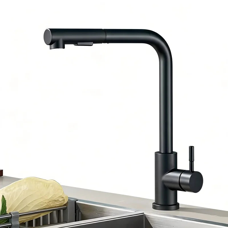 Black Flexible Pull Out Sink Faucet Stainless Steel