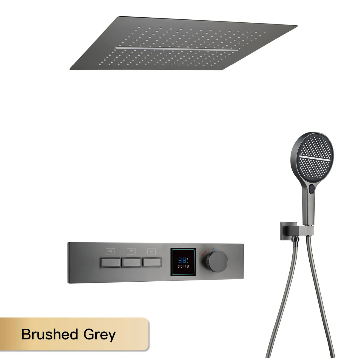 Luxury Gun Gray Brass Shower System Led Digital