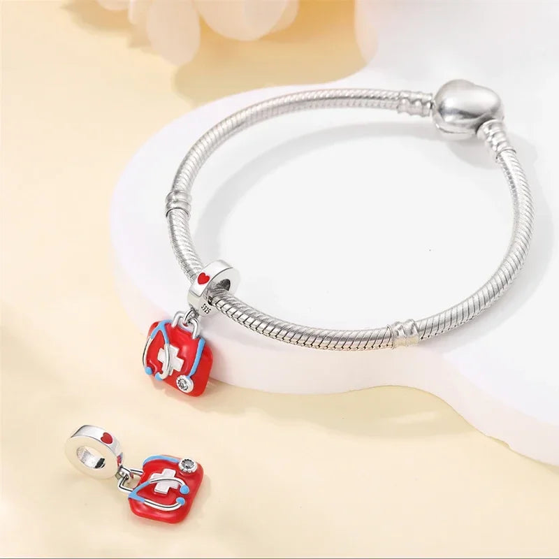 925 Sterling Silver Red Medicine Cabinet Pendant Charms