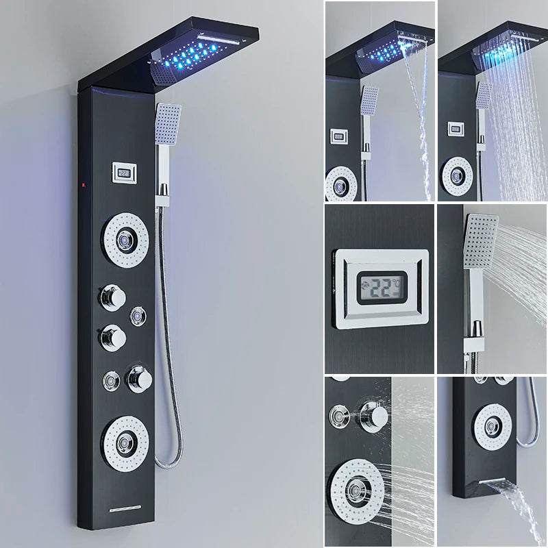 Led Shower Panel Faucet Rainfall Headshower Spa Massage