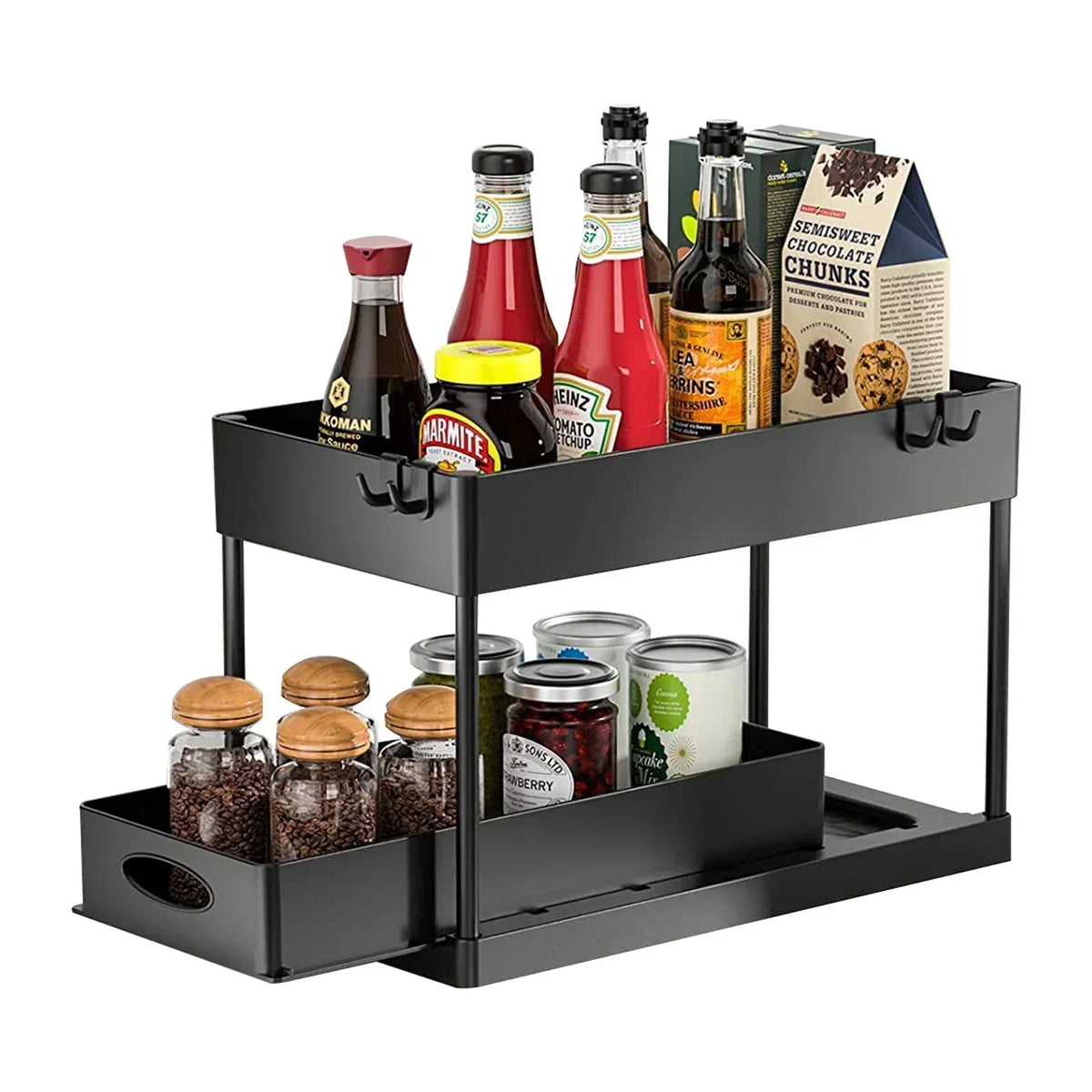 Tier Under Sink Organizer Sliding Storage Rack Hooks