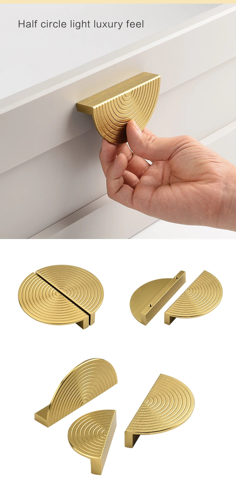 Brushed Brass Gold Drawer Small Handle Half Moon