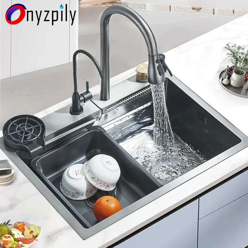 304 Stainless Steel Waterfall Sink Large Slot Integrated