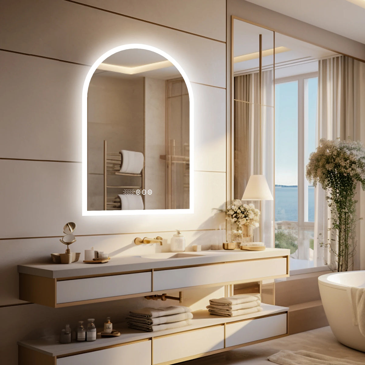 60x90cm Vertical Arch-Shape Led Bathroom Mirror Backlit Frameless