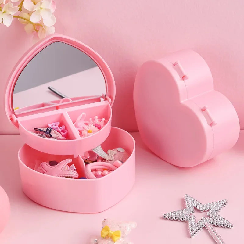 Pink Girl Heart Makeup Jewelry Storage Box Desktop