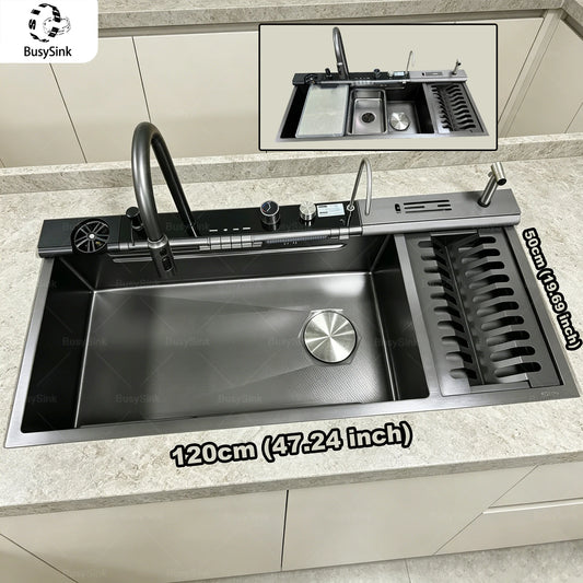 Stainless Steel Waterfall Sink Scratch Durable Resistant Large