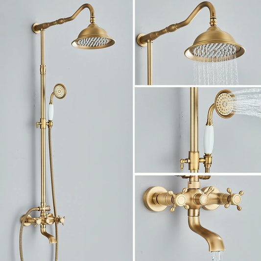Quyanre Antique Brass Shower Faucets Wall Mount Rainfall