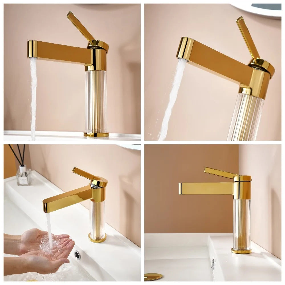 Yellow Bathroom Basin Faucet Acrylic Brass Cold Water