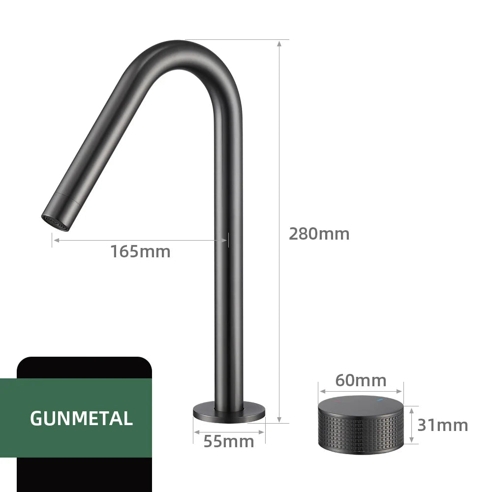 Matte Black Basin Faucet Knurled Knob Sink Tap