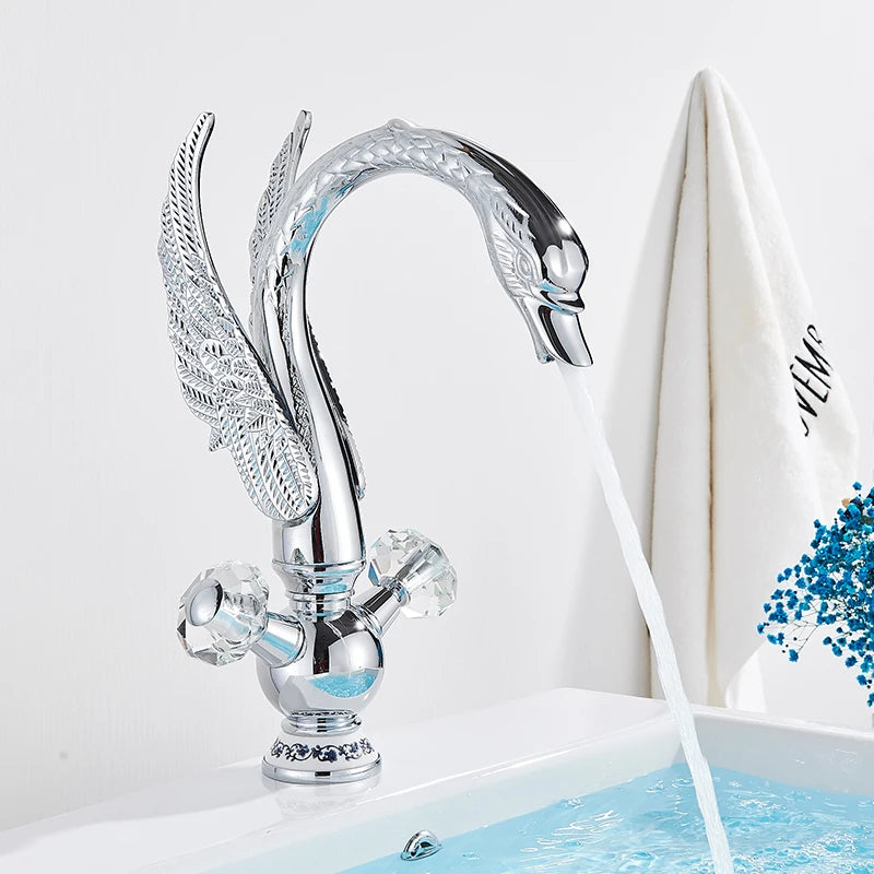 Brass Gold Black Swan Basin Faucet Deck Mounted
