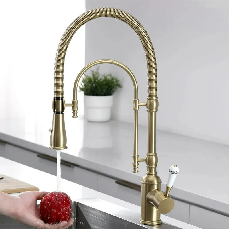 Brushed Gold Pull Out Faucet Sink Mixer 360