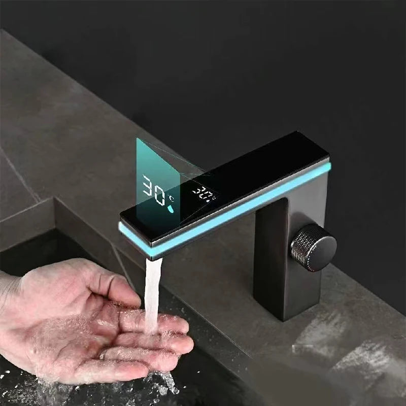 Gun Grey Smart Sensor Basin Faucet Digital Display